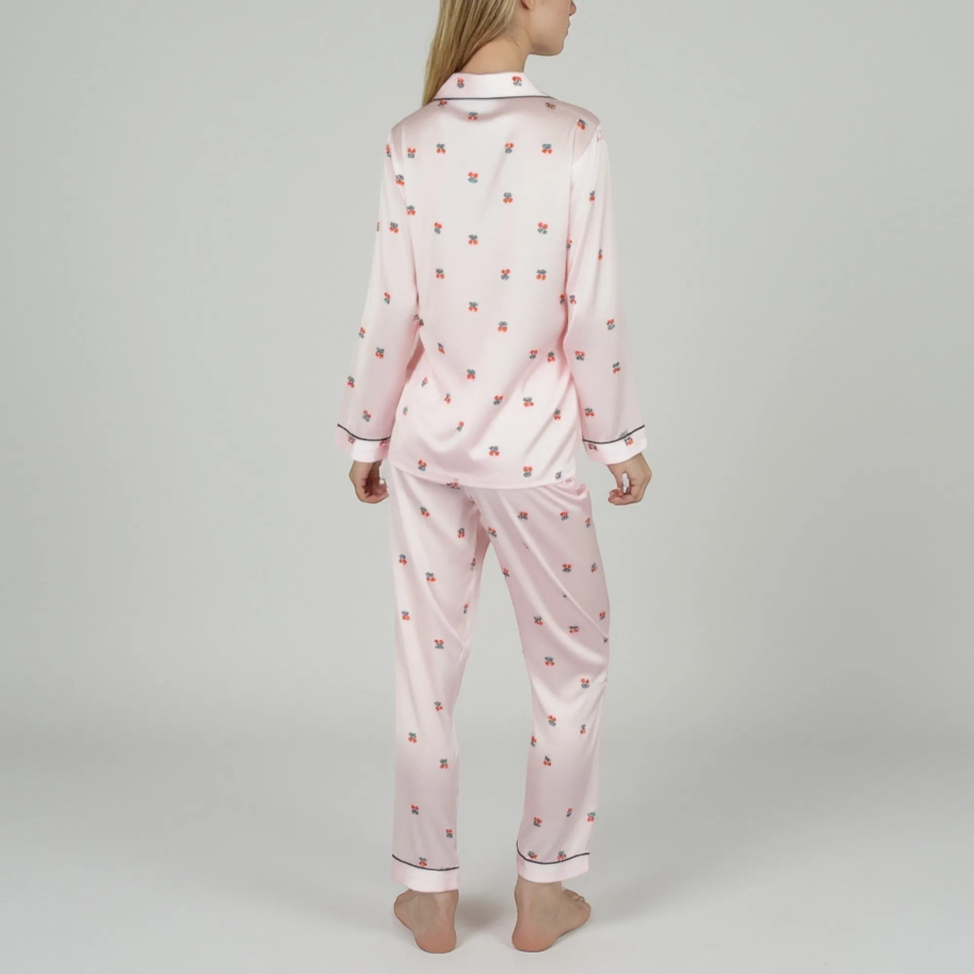 Anna-Kaci Lounge Women's Satin Long Sleeve Pajama Set with Mini Bow Print Button-Up Top and Chest Pocket sold by Anna-Kaci product image thumbnail 5