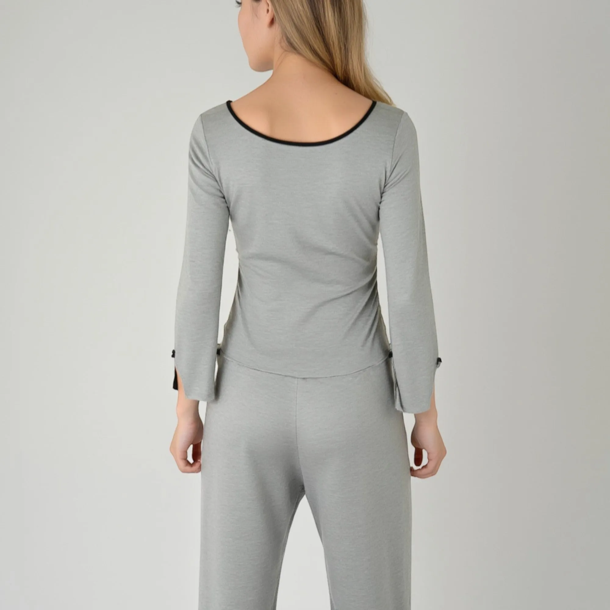 Anna-Kaci Lounge Women's Long Sleeve Pajama Set with Decorative Bows and Soft Wide Leg Pants sold by Anna-Kaci product image thumbnail 5