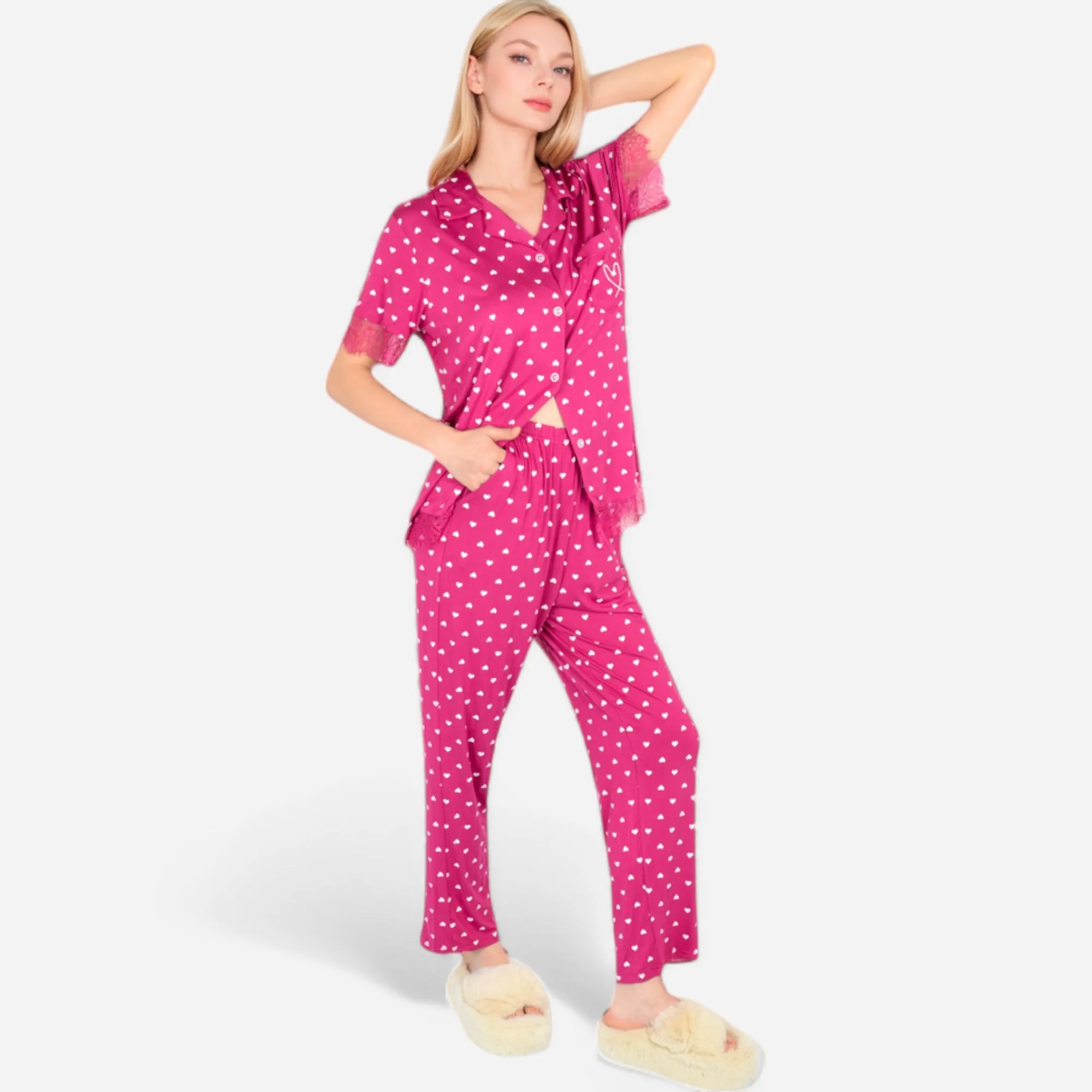 Anna-Kaci Lounge Women's Polka Dot Short Sleeve Button-Up Pajama Set with Pocket Detail sold by Anna-Kaci product image thumbnail 3