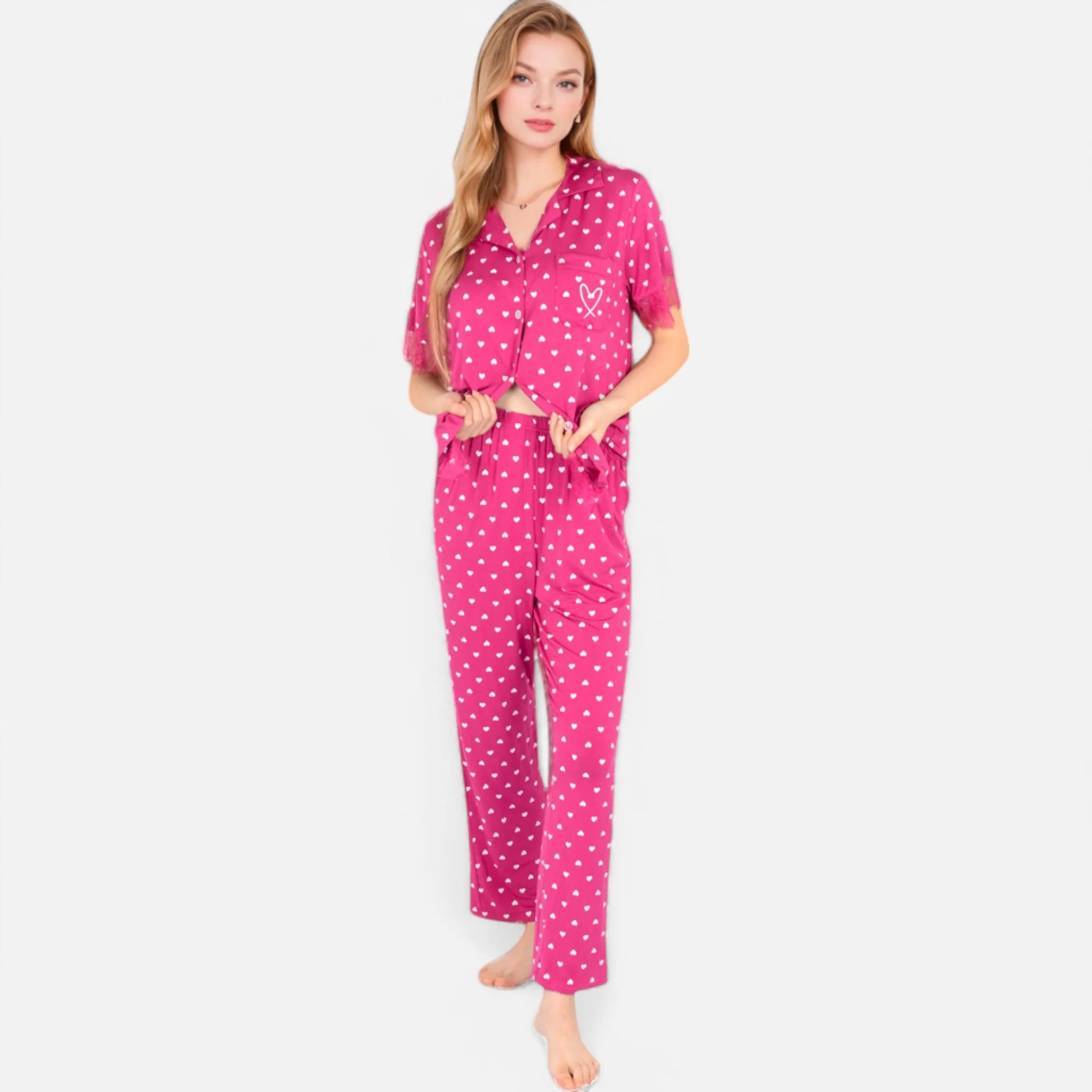 Anna-Kaci Lounge Women's Polka Dot Short Sleeve Button-Up Pajama Set with Pocket Detail sold by Anna-Kaci product image thumbnail 4
