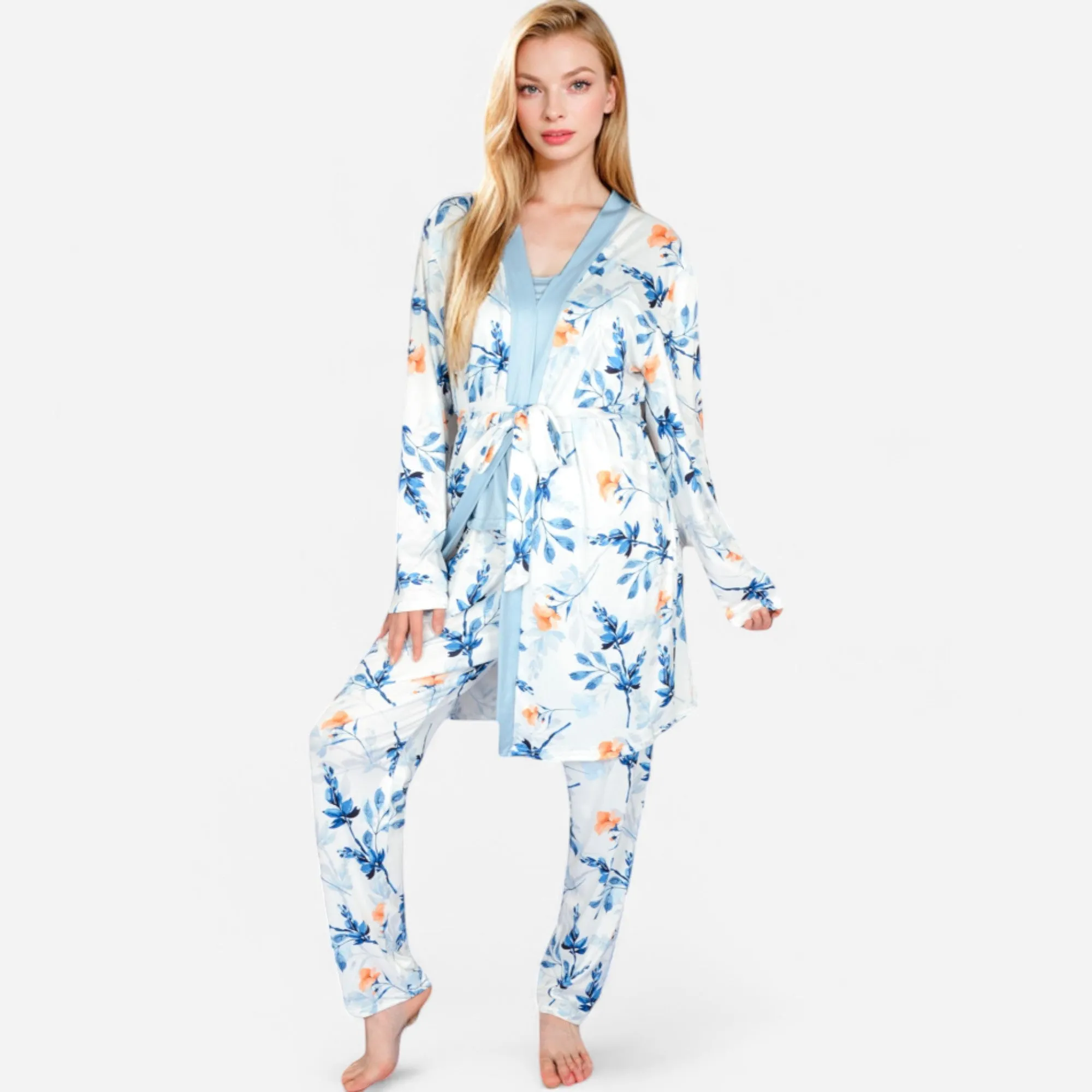 Anna-Kaci Lounge Women's Floral Print 3-Piece Pajama Set with Long Cardigan sold by Anna-Kaci product image thumbnail 3