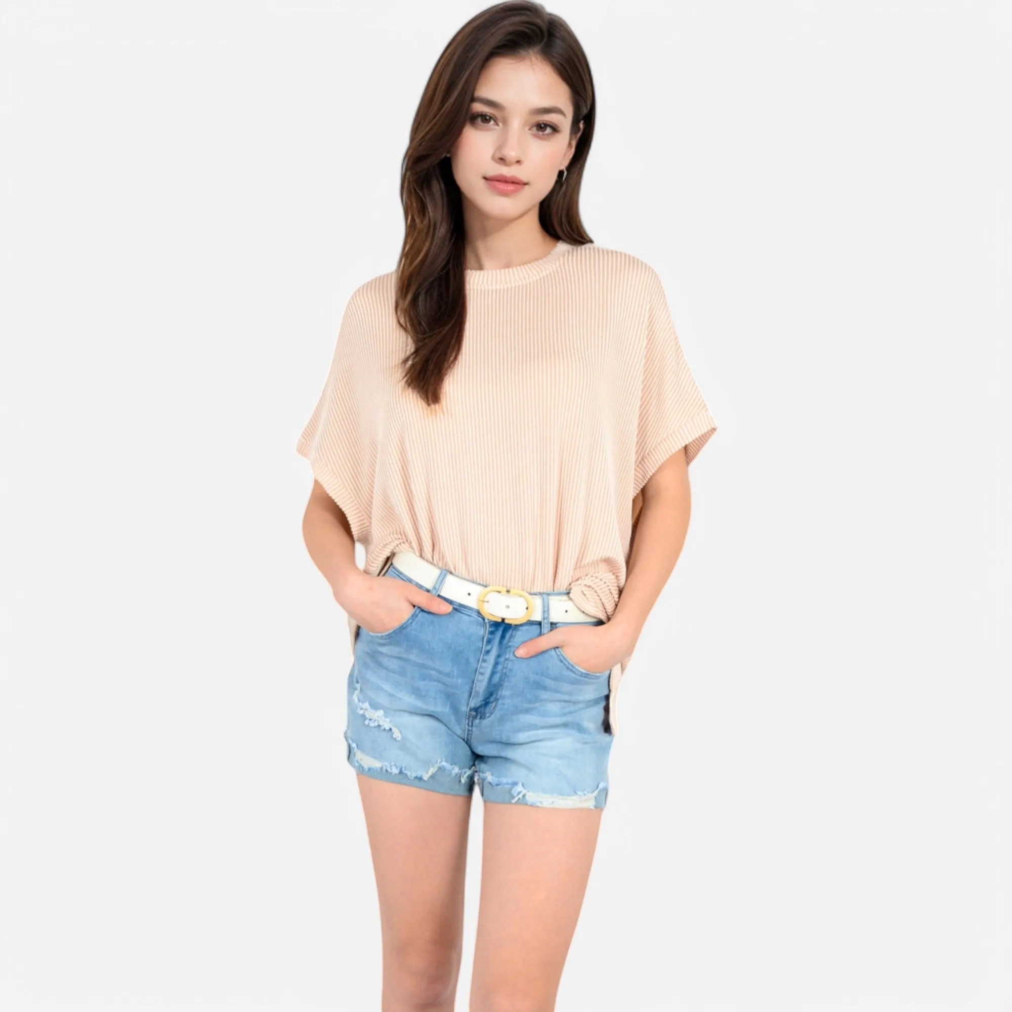 Anna-Kaci Women's Oversized Knit Pullover Top with Side Slits and Ribbed Texture sold by Anna-Kaci product image thumbnail 2