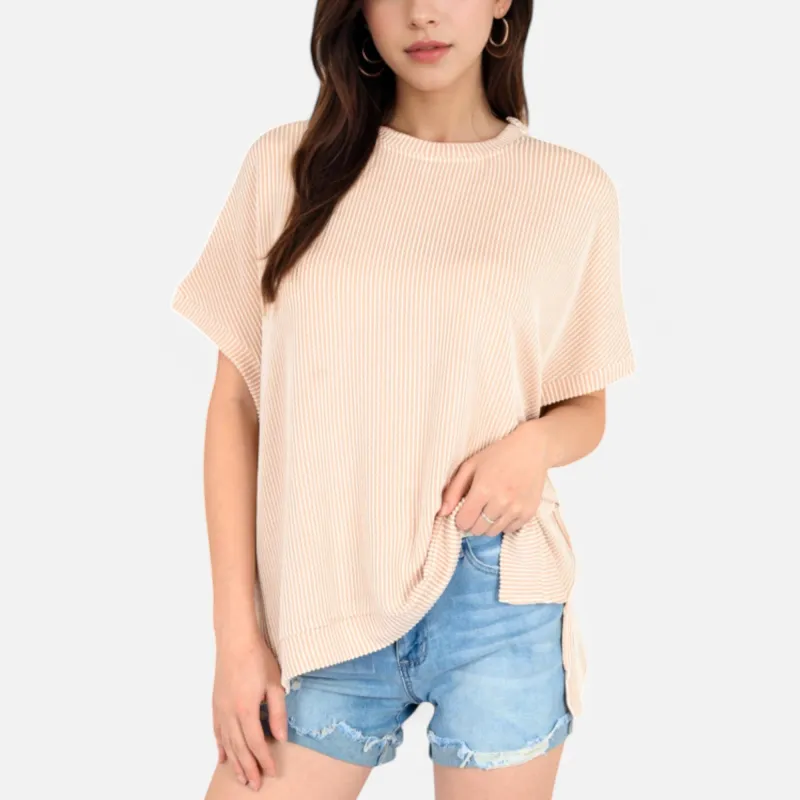 Anna-Kaci Women's Oversized Knit Pullover Top with Side Slits and Ribbed Texture sold by Anna-Kaci