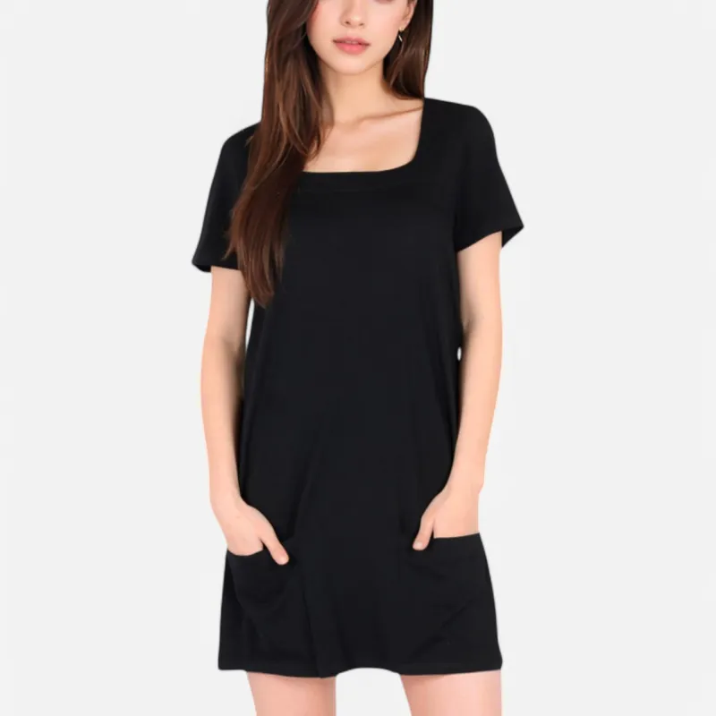 Anna-Kaci Women's Square Neck Short Sleeve Shift Dress with Front Pockets sold by Anna-Kaci