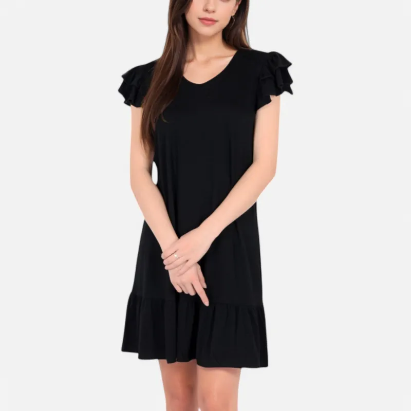 Anna-Kaci Women's Ruffle Sleeve V-Neck Dress with Tiered Hem and Relaxed Fit sold by Anna-Kaci
