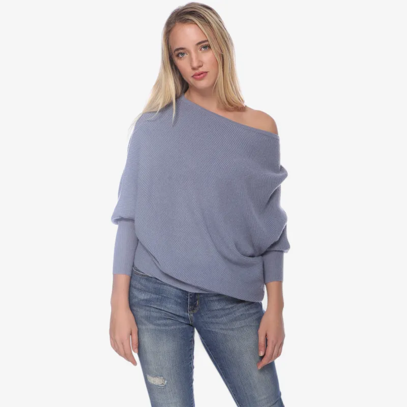 Anna-Kaci Women's Off-Shoulder Knit Sweater with Dolman Sleeves and Ribbed Cuffs sold by Anna-Kaci