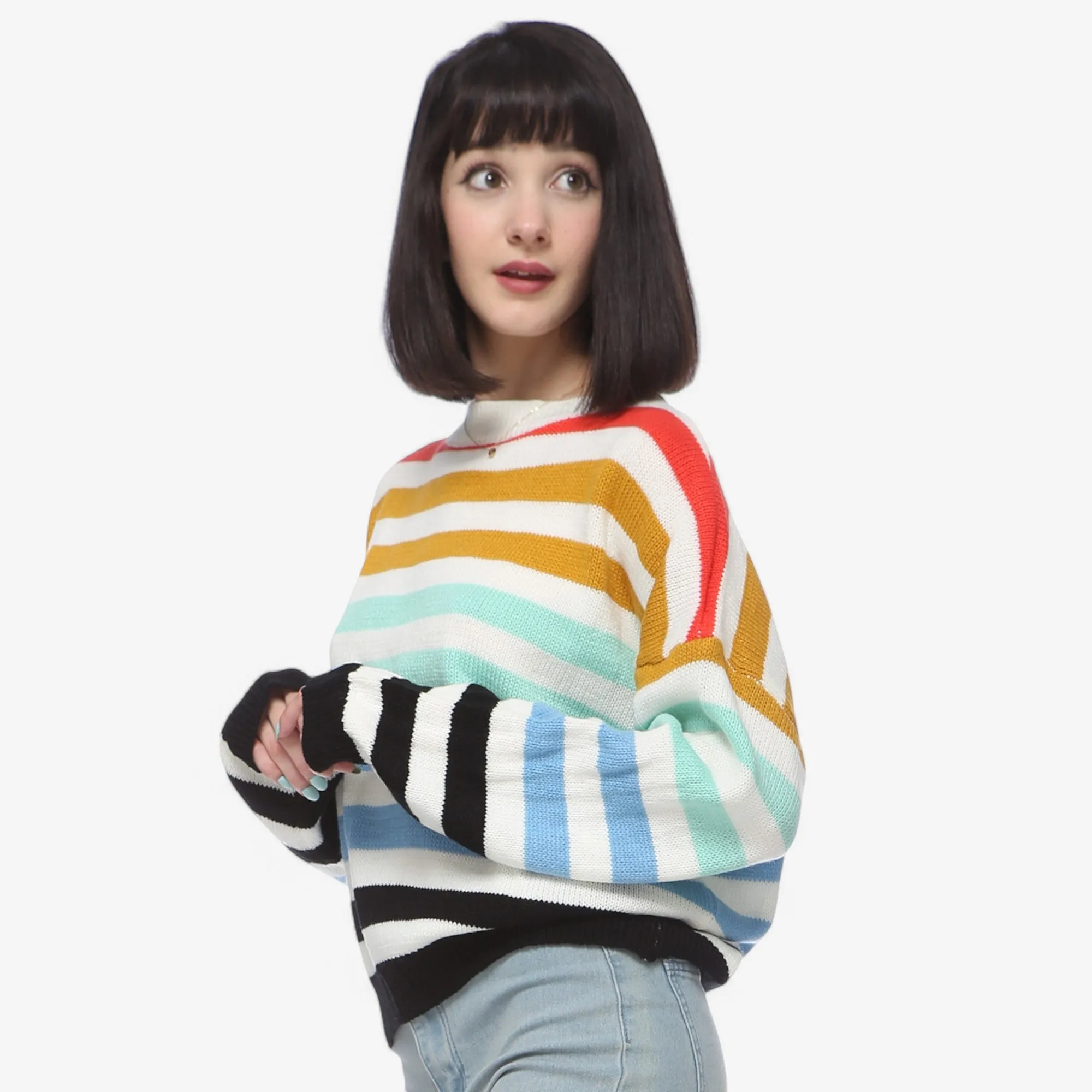 Anna-Kaci Women's Striped Knit Sweater with Crew Neck and Long Sleeves sold by Anna-Kaci product image thumbnail 4
