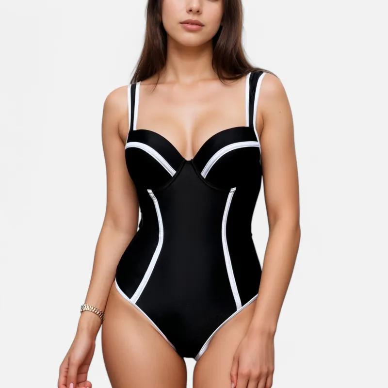 Anna-Kaci Swim Women's One Piece Swimsuit with Colorblock Piping and Molded Underwire Cups sold by Anna-Kaci