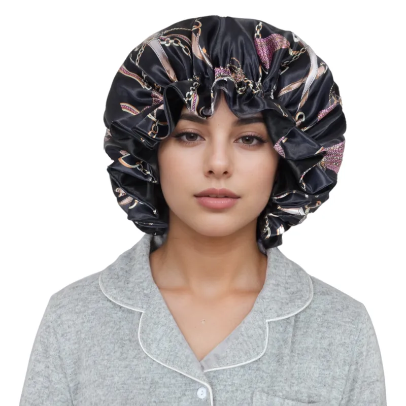 Anna-Kaci Satin Lined Print Bonnet Large Ruffled Edge Adjustable Sleep Cap for Natural Hair Protection sold by Anna-Kaci