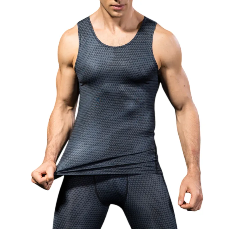 Anna-Kaci Active Men's Sleeveless Compression Tank Top with Textured Fabric and Scoop Neckline sold by Anna-Kaci
