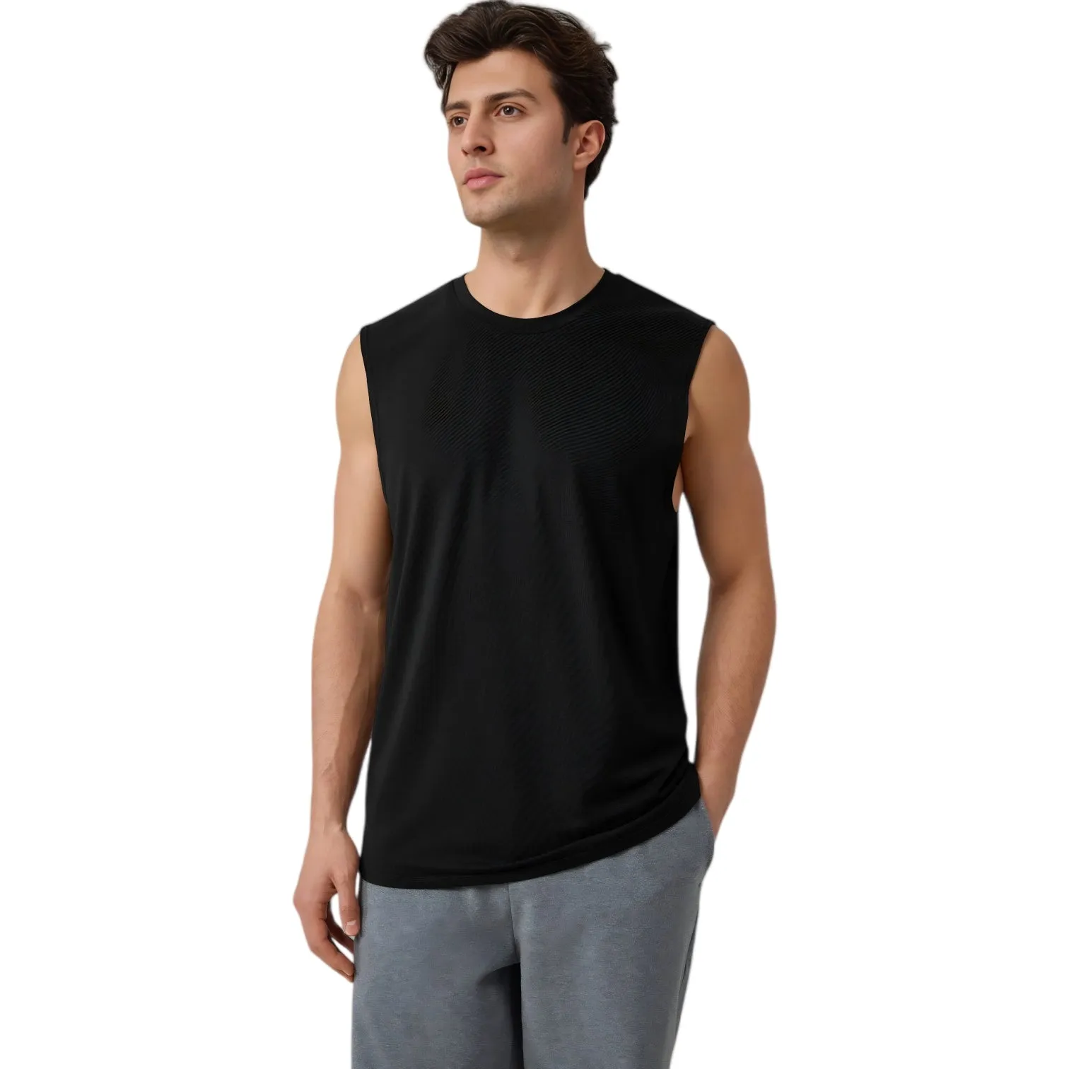 Anna-Kaci Active Men's Sleeveless Crew Neck Ribbed Tank Top with Relaxed Fit and Stretch Fabric sold by Anna-Kaci product image thumbnail 4