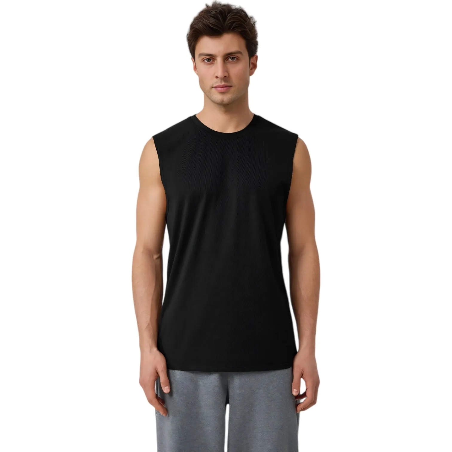 Anna-Kaci Active Men's Sleeveless Crew Neck Ribbed Tank Top with Relaxed Fit and Stretch Fabric sold by Anna-Kaci product image thumbnail 2