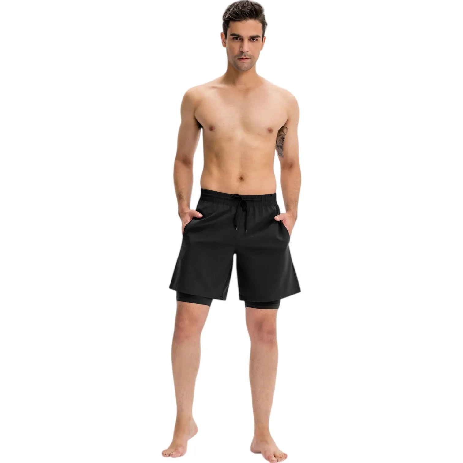Anna-Kaci Active Men's Athletic Training Shorts with Inner Compression Layer Side Pockets and Adjustable Drawstring Waist sold by Anna-Kaci product image thumbnail 2