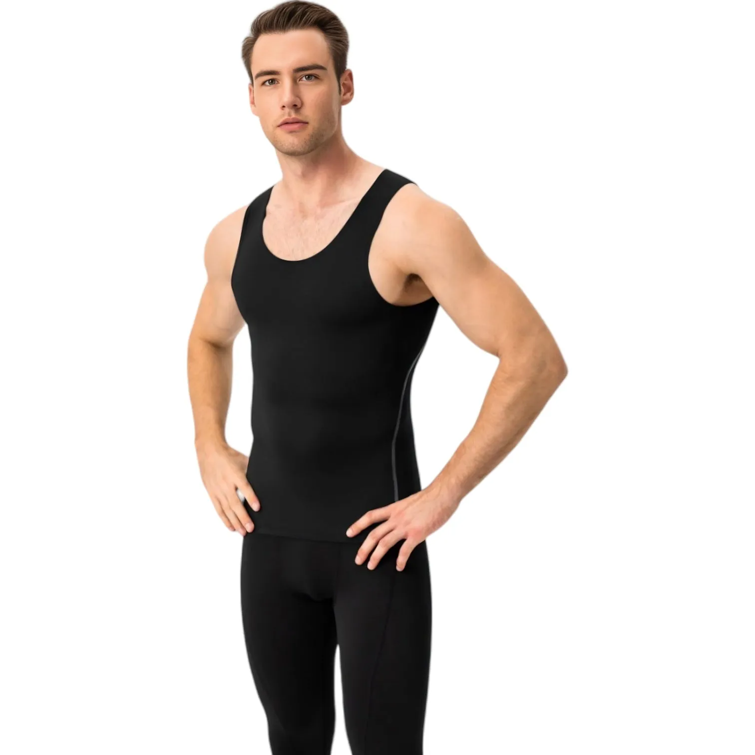 Anna-Kaci Active Men's Compression Tank Top with Scoop Neck Design and Slimming Body Shaper Fit sold by Anna-Kaci product image thumbnail 3