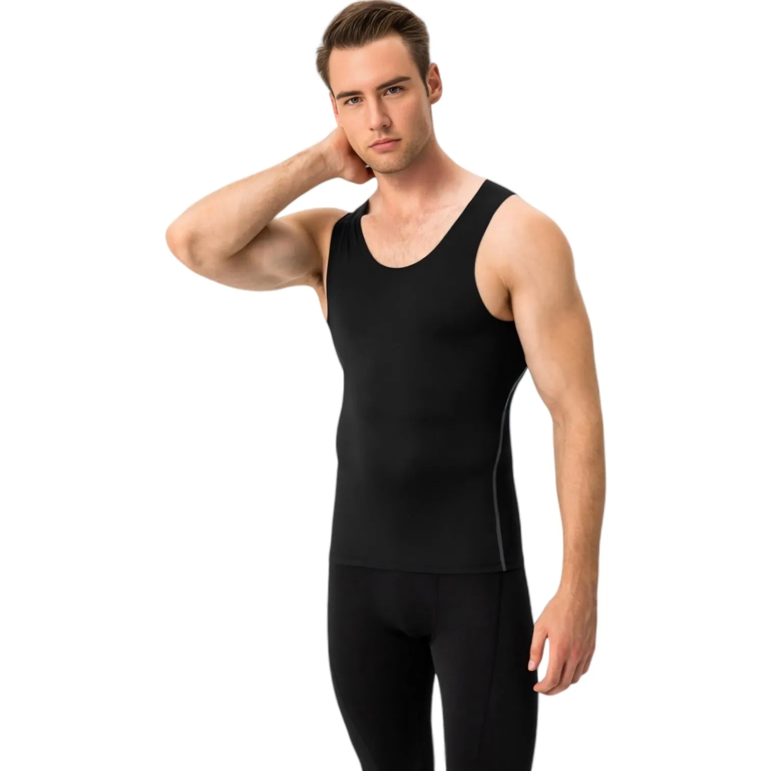 Anna-Kaci Active Men's Compression Tank Top with Scoop Neck Design and Slimming Body Shaper Fit sold by Anna-Kaci product image thumbnail 2