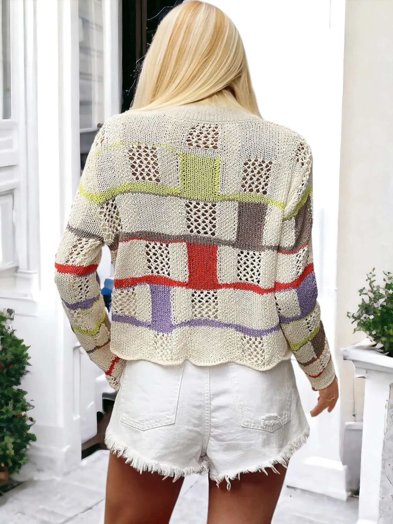 Anna-Kaci Women's Patchwork Knit Sweater with Colorful Geometric Design and Cropped Hem sold by Anna-Kaci product image thumbnail 5