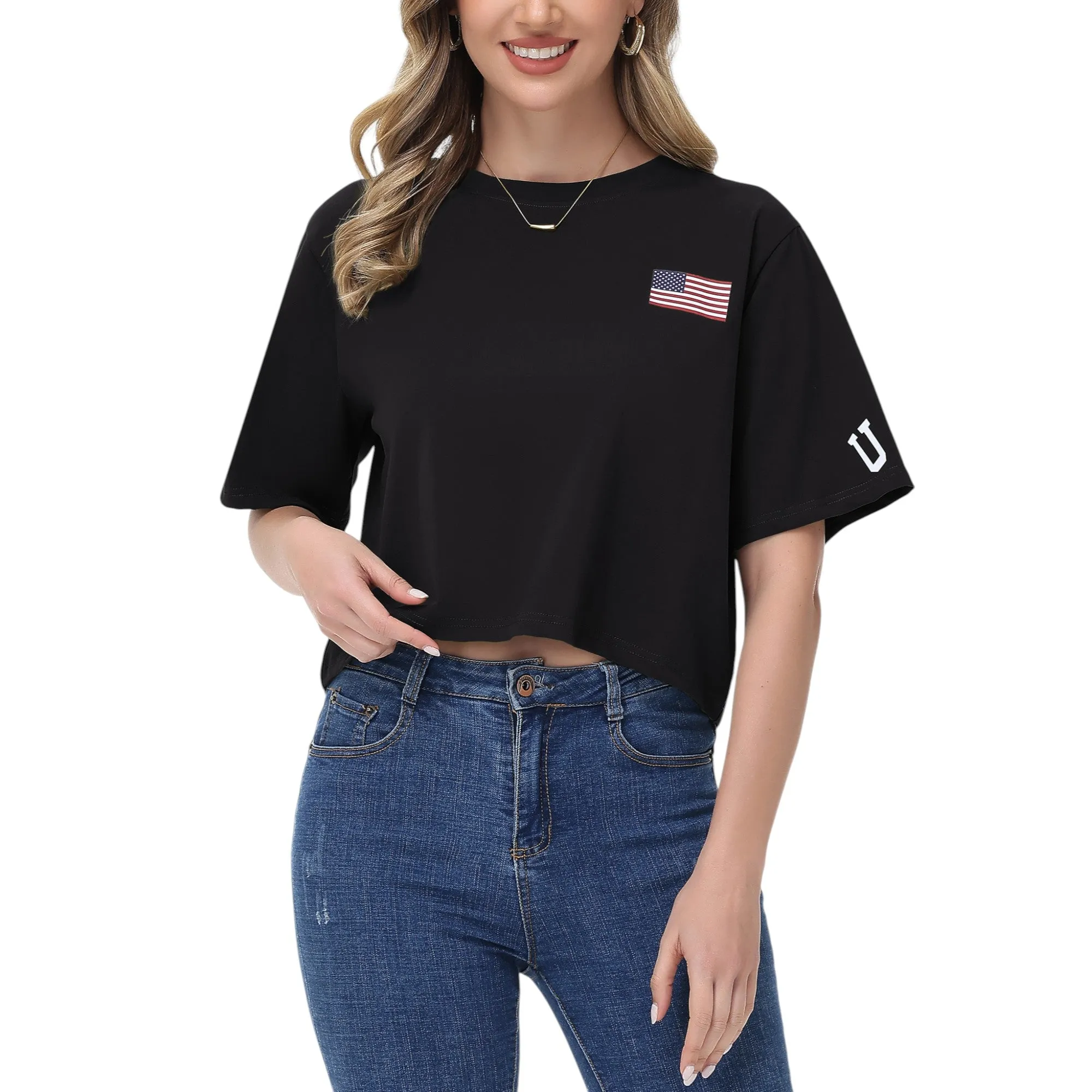 Anna-Kaci Women's American Flag Crop Top July 4th Summer USA Patriotic T-Shirt sold by Anna-Kaci