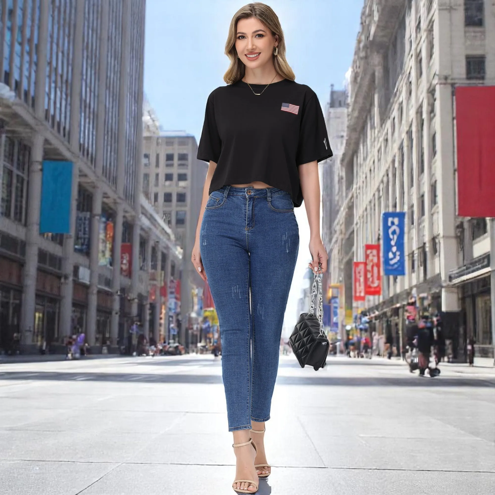 Anna-Kaci Women's American Flag Crop Top July 4th Summer USA Patriotic T-Shirt sold by Anna-Kaci product image thumbnail 5