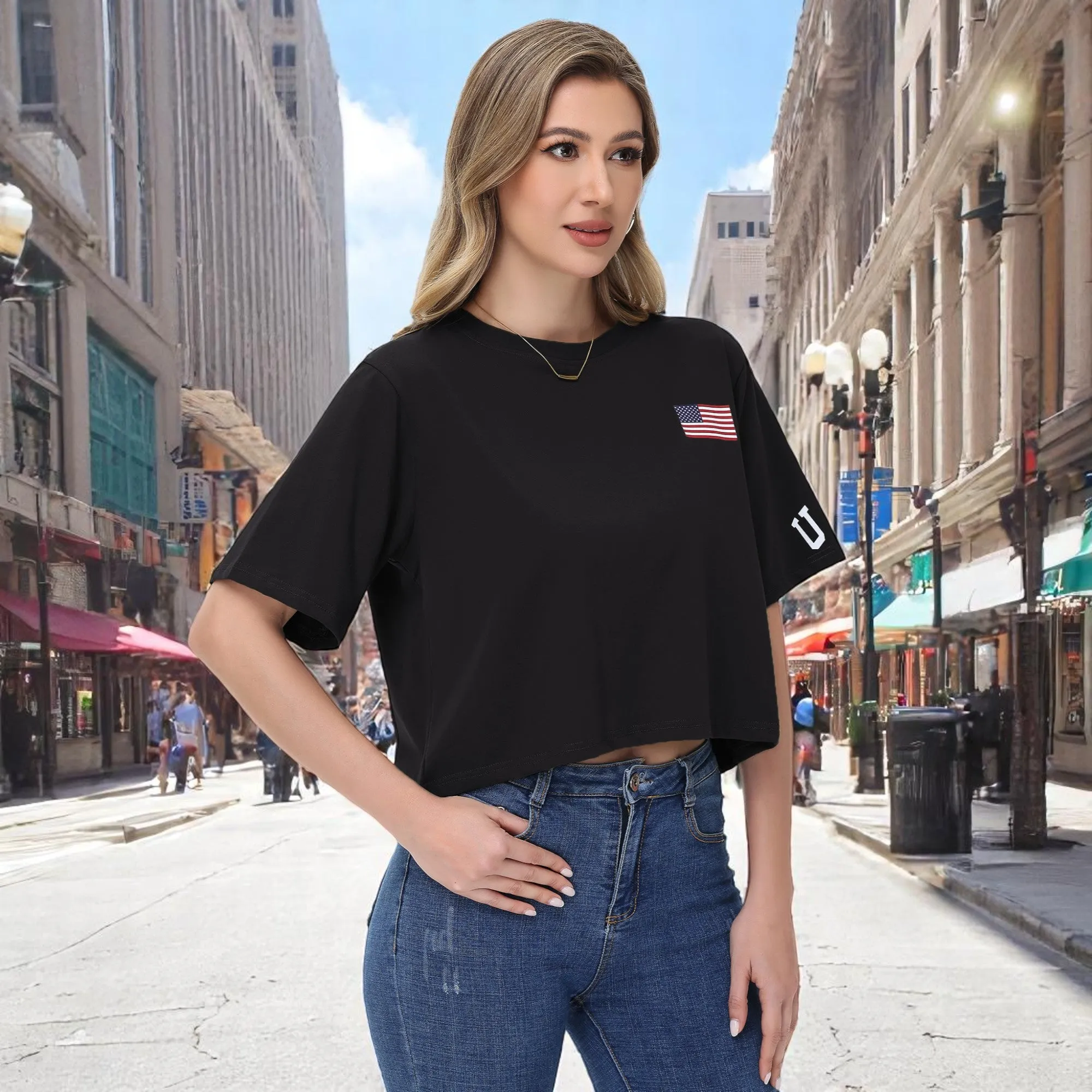 Anna-Kaci Women's American Flag Crop Top July 4th Summer USA Patriotic T-Shirt sold by Anna-Kaci product image thumbnail 2