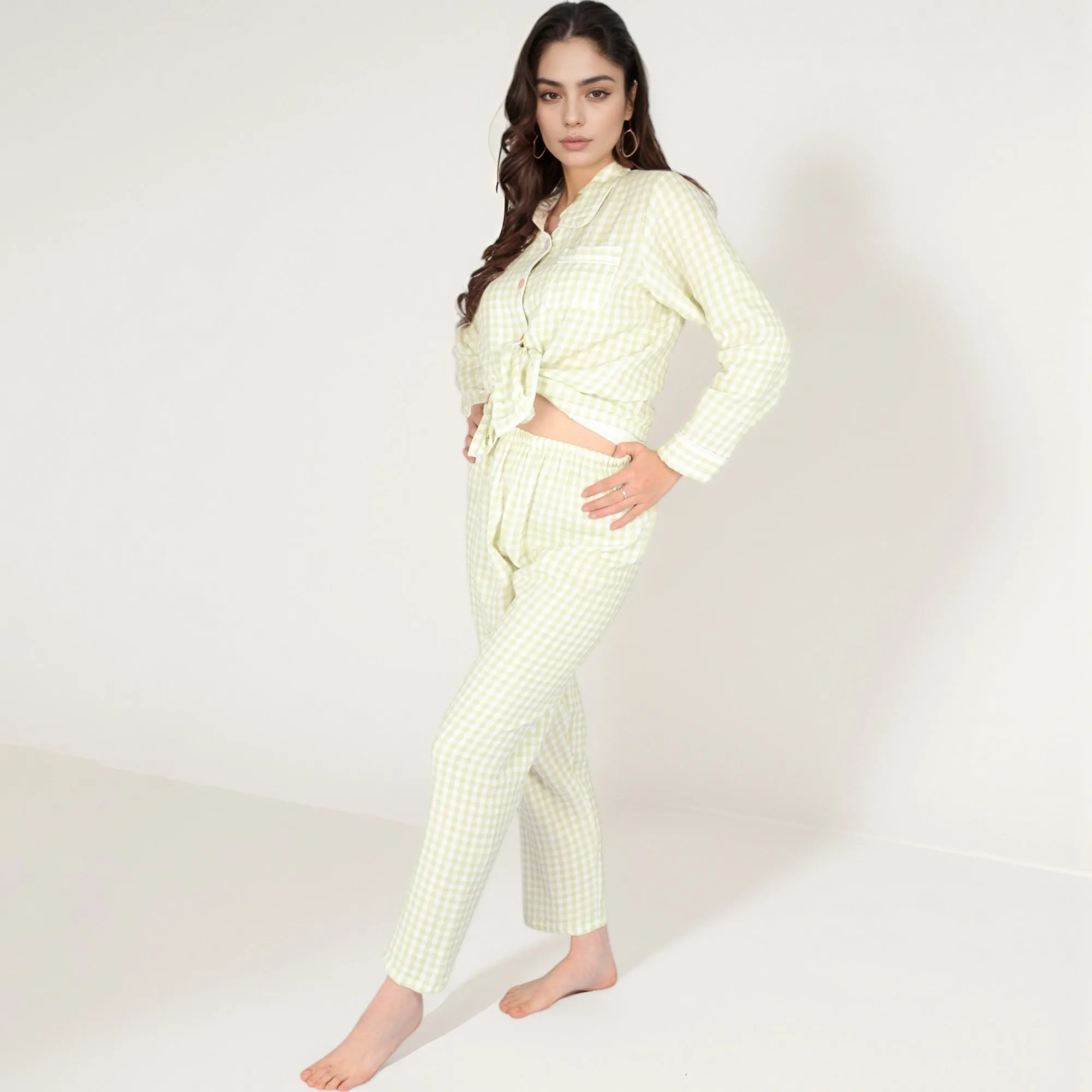 Anna-Kaci Women's Gingham Long Sleeve Pajama Set with Colorful Buttons Chest Pocket and Relaxed Fit Straight Pants sold by Anna-Kaci product image thumbnail 2