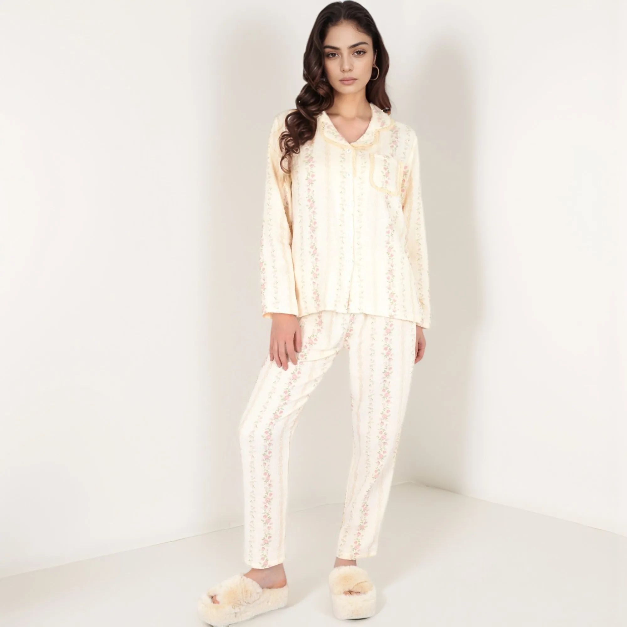 Anna-Kaci Women's Floral Stripe Long Sleeve Pajama Set with Button-Up Top Chest Pocket and Elastic Waist Pants in Lightweight Fabric sold by Anna-Kaci product image thumbnail 2