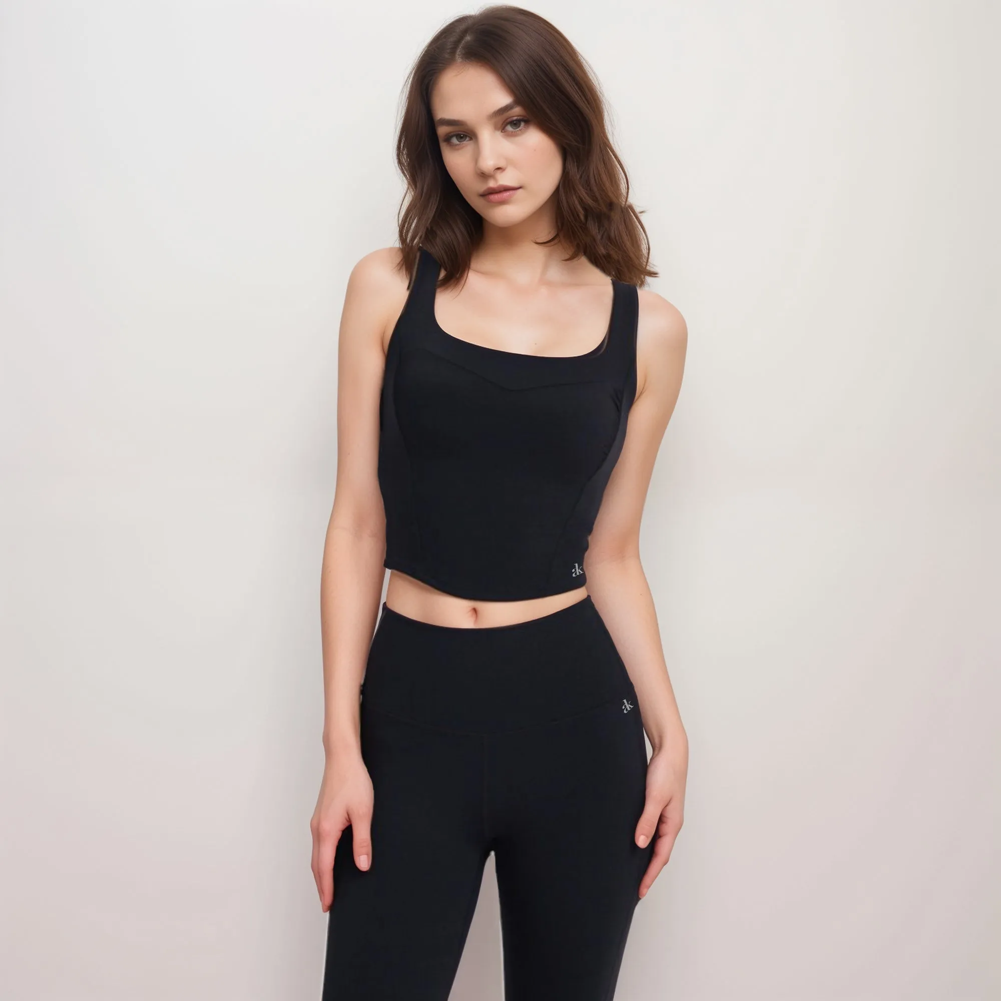 Anna-Kaci Women's Square Neck Active Crop Tank Top with Contour Seams Wide Straps and Sculpting Stretch Performance Fabric sold by Anna-Kaci product image thumbnail 2