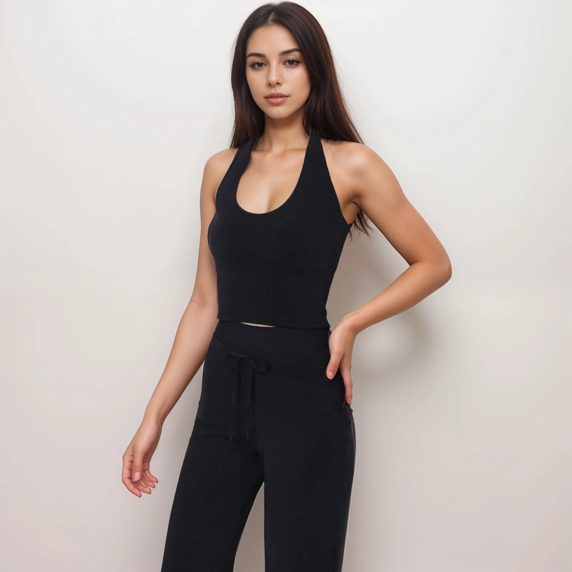 Anna-Kaci Women's Halter Active Tank Top with Scoop Neckline Seamless Stretch Fit and Built-In Light Support Shelf sold by Anna-Kaci product image thumbnail 2