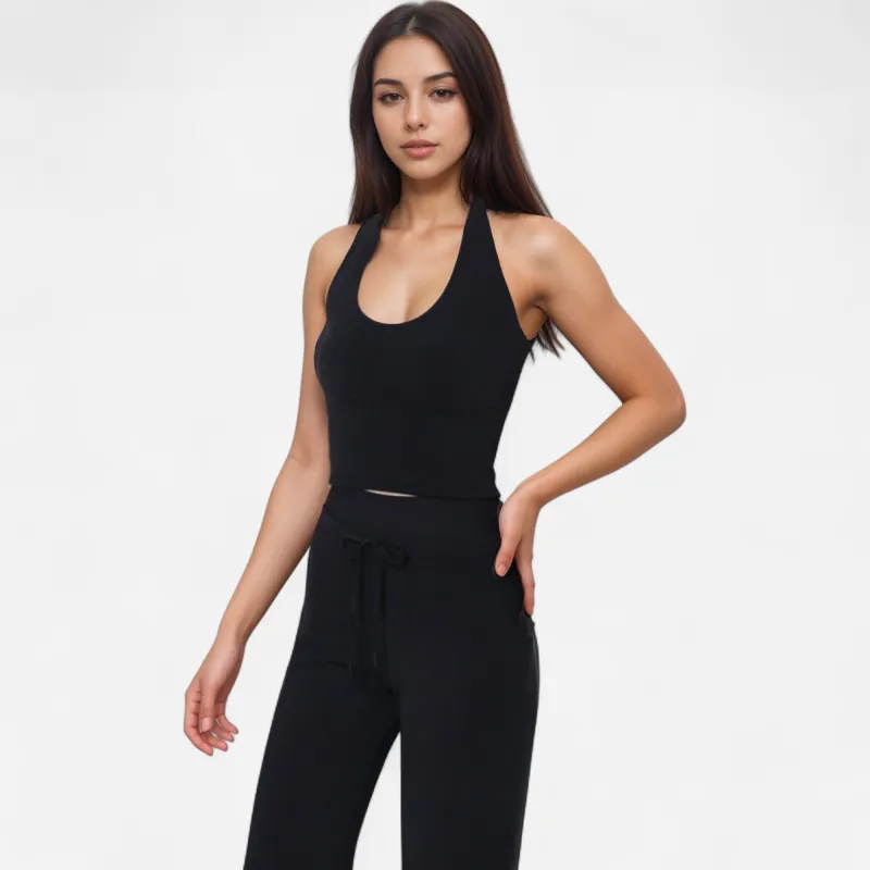 Anna-Kaci Women's Halter Active Tank Top with Scoop Neckline Seamless Stretch Fit and Built-In Light Support Shelf sold by Anna-Kaci