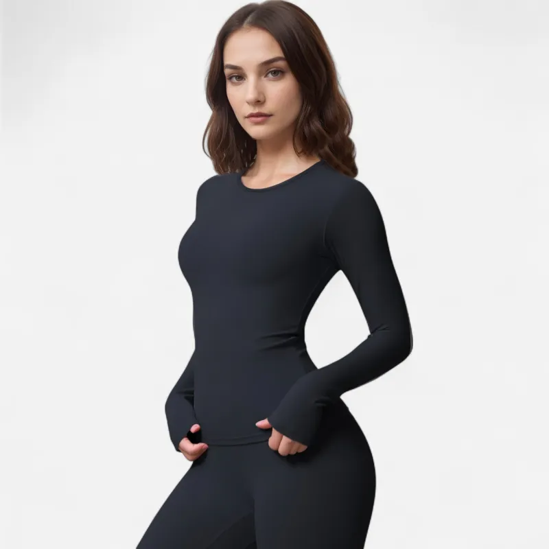 Anna-Kaci Women's Long Sleeve Active Top with Crew Neckline Seamless Fitted Silhouette and Thumbhole Cuffs for Layered Comfort sold by Anna-Kaci