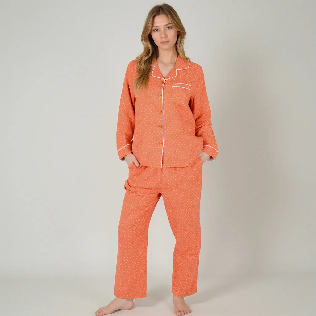 Anna-Kaci Women's Polka Dot Pajama Set with Long Sleeve Button-Up Top Contrast Piping and Relaxed Fit Matching Pants sold by Anna-Kaci product image thumbnail 2