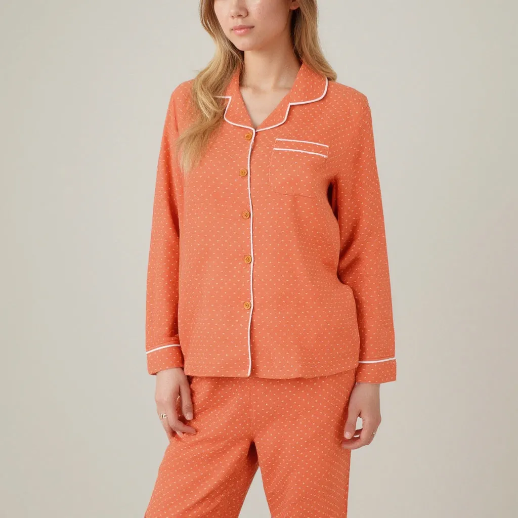 Anna-Kaci Women's Polka Dot Pajama Set with Long Sleeve Button-Up Top Contrast Piping and Relaxed Fit Matching Pants sold by Anna-Kaci product image thumbnail 3