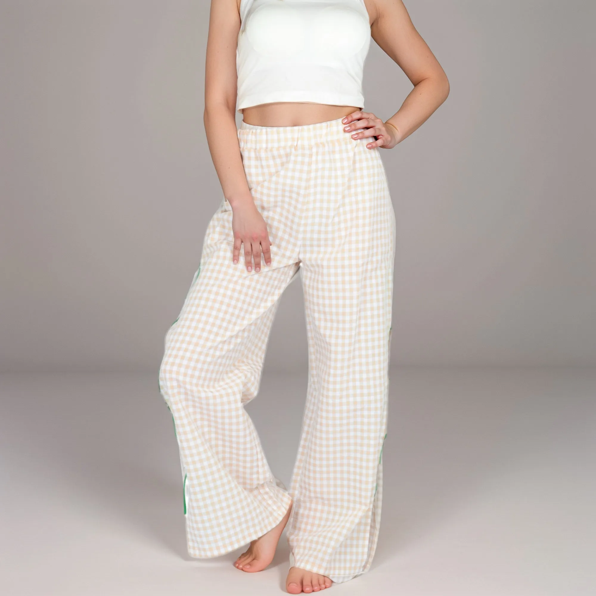 Anna-Kaci Women's Gingham Wide Leg Pants with Elastic Waistband Contrast Side Ribbon Tie Details and Relaxed Full-Length Fit sold by Anna-Kaci product image thumbnail 4