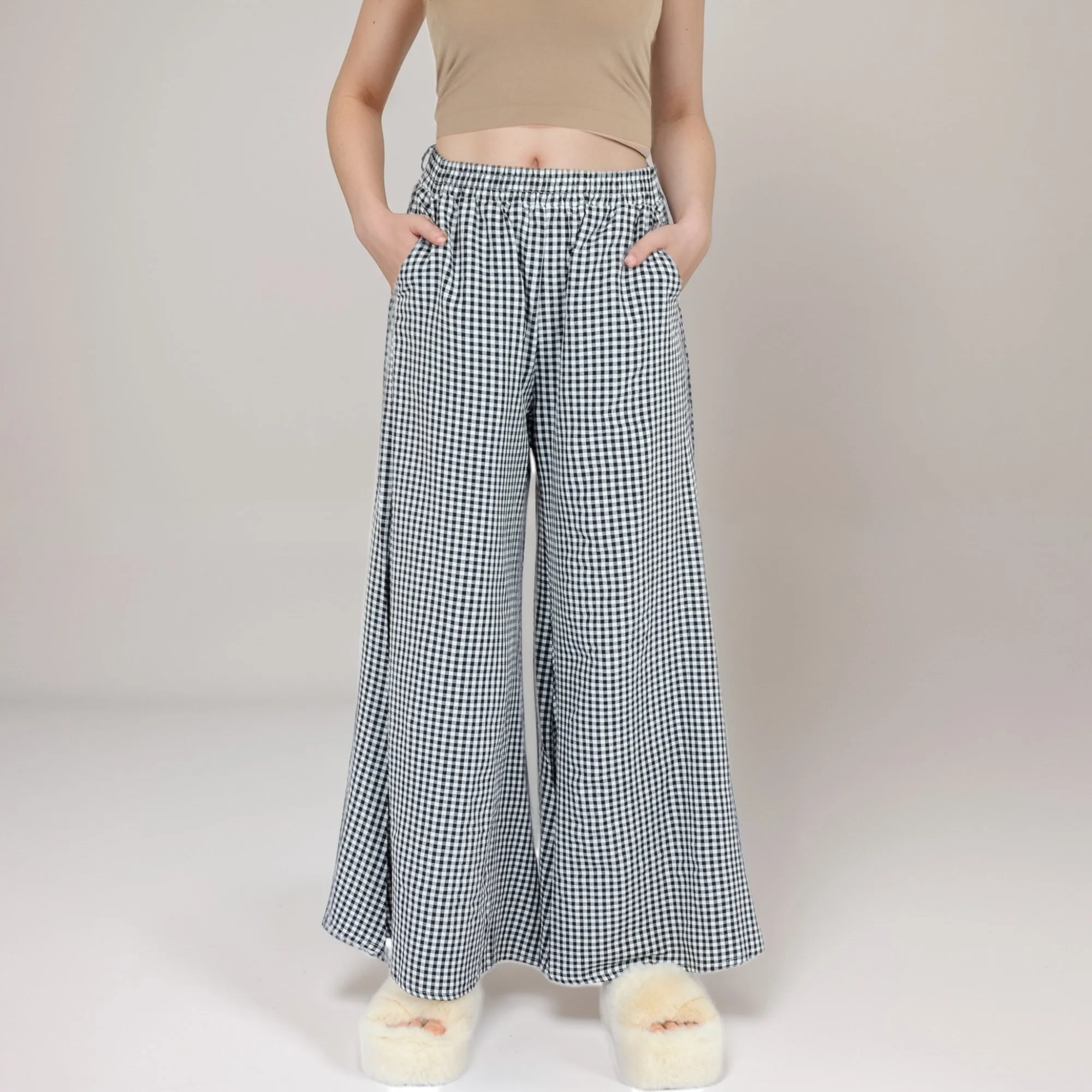 Anna-Kaci Women's Gingham Wide Leg Lounge Pants with Elastic Waistband Side Pockets and Soft Draped Full-Length Fit sold by Anna-Kaci product image thumbnail 4