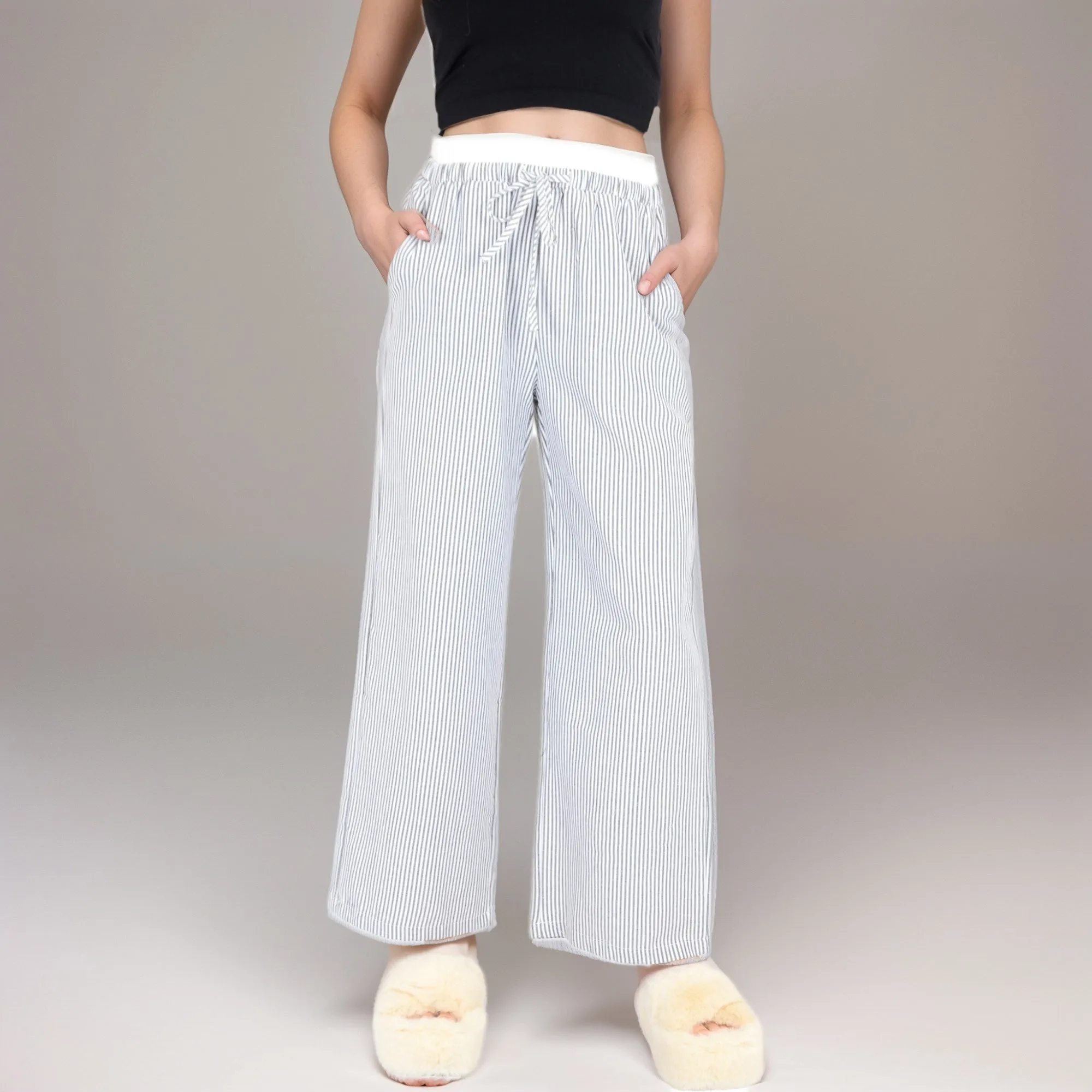 Anna-Kaci Women's Striped Wide Leg Lounge Pants with Elastic Waistband Adjustable Drawstring and Relaxed Full-Length Fit sold by Anna-Kaci product image thumbnail 4