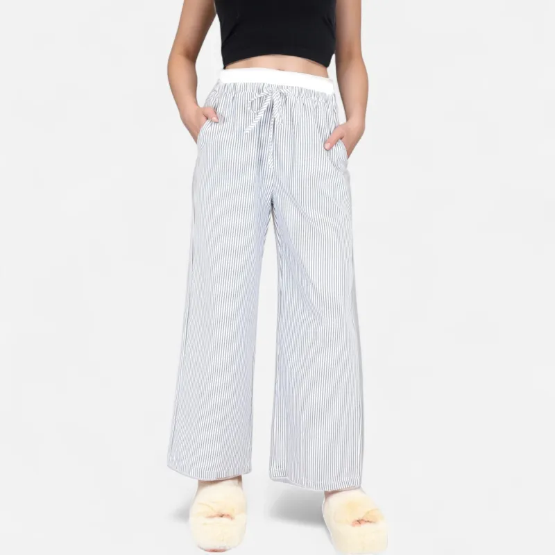 Anna-Kaci Women's Striped Wide Leg Lounge Pants with Elastic Waistband Adjustable Drawstring and Relaxed Full-Length Fit sold by Anna-Kaci
