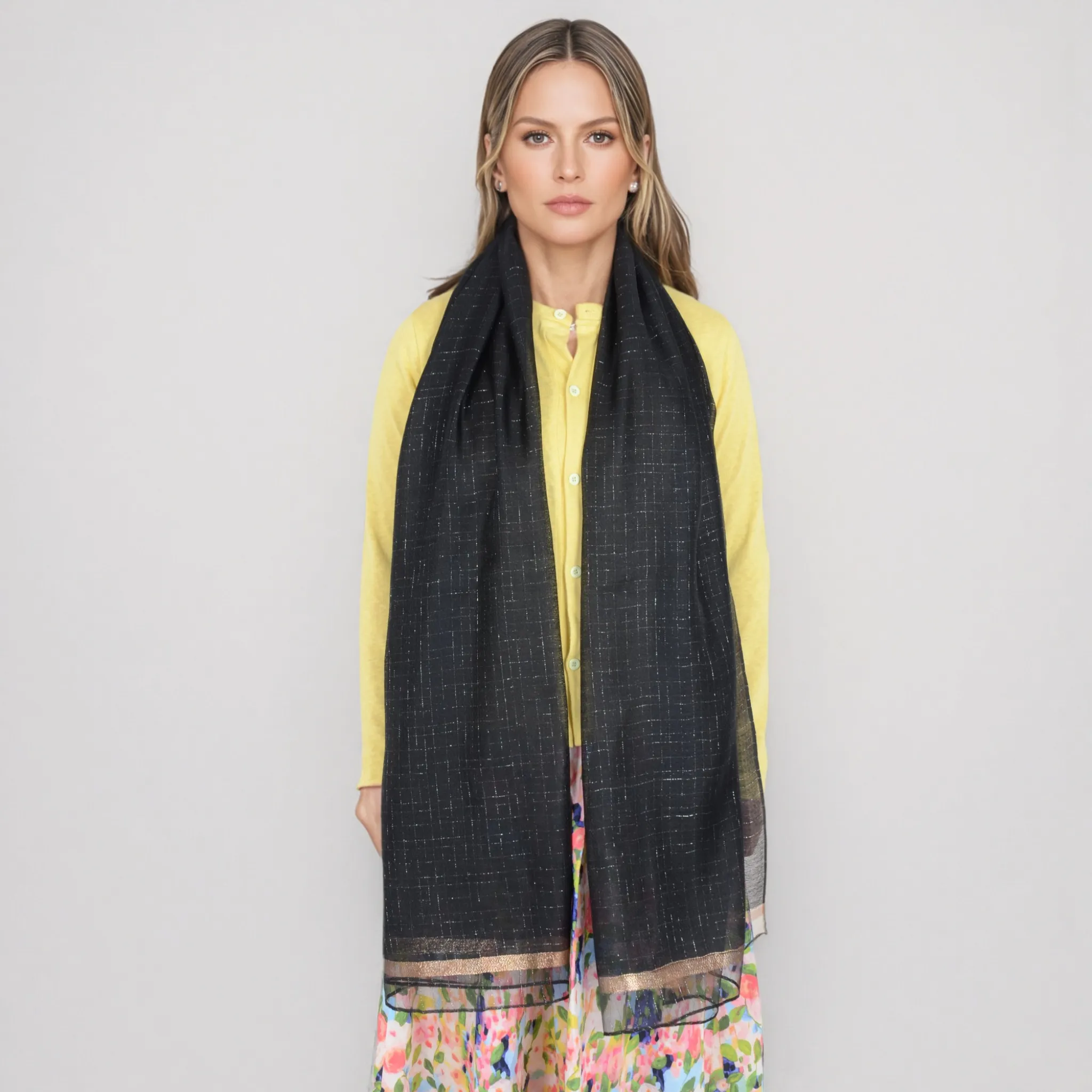 Anna-Kaci Women's Lightweight Sheer Scarf with Subtle Metallic Thread Detail Elegant Long Wrap Accessory sold by Anna-Kaci product image thumbnail 2