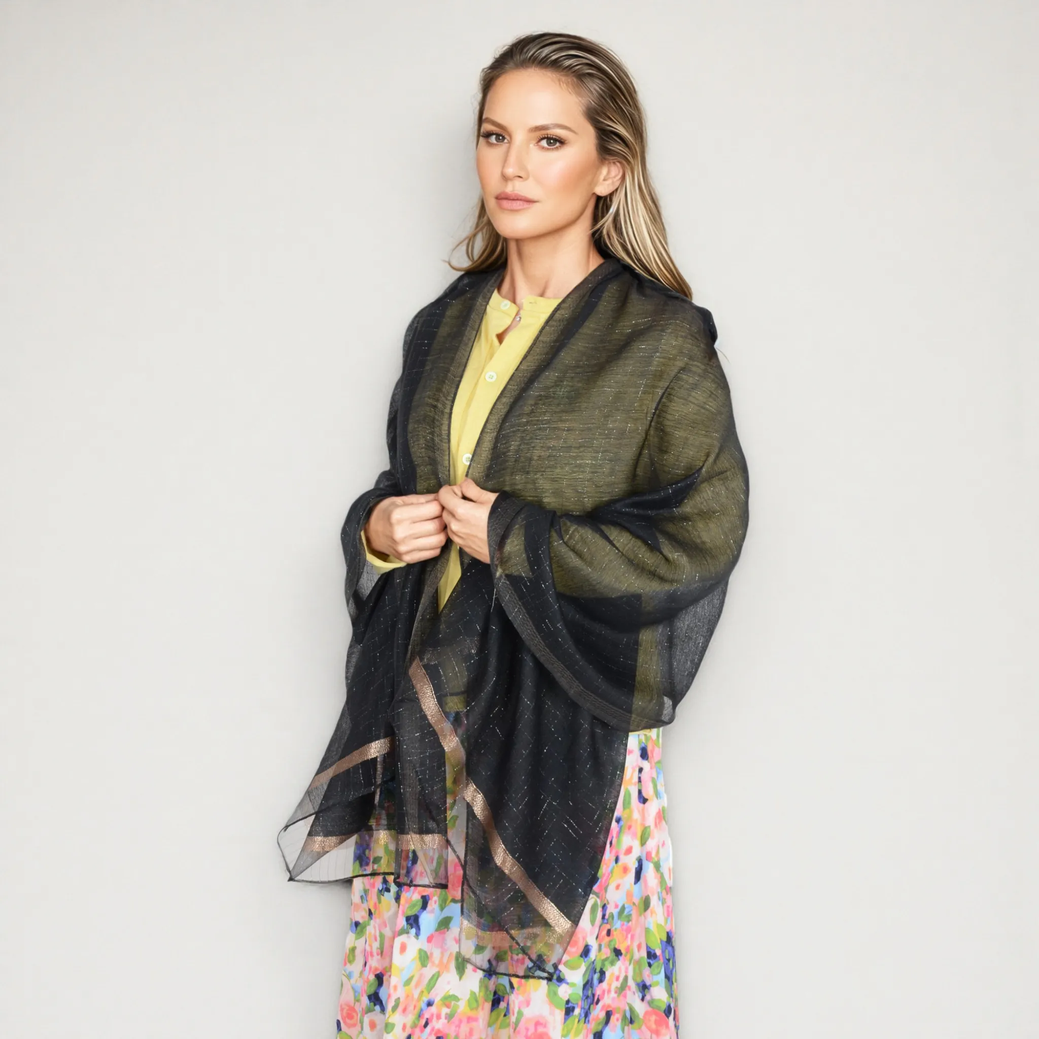 Anna-Kaci Women's Lightweight Sheer Scarf with Subtle Metallic Thread Detail Elegant Long Wrap Accessory sold by Anna-Kaci product image thumbnail 3