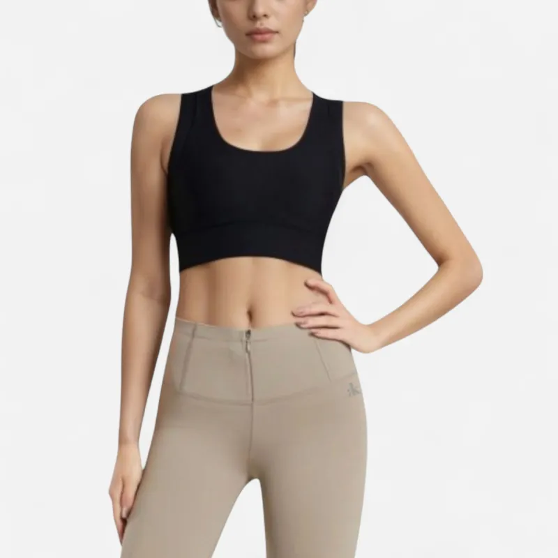 Anna-Kaci Women's Scoop Neck Sports Bra with Wide Shoulder Straps and Seamless Fitted Design made by Anna-Kaci