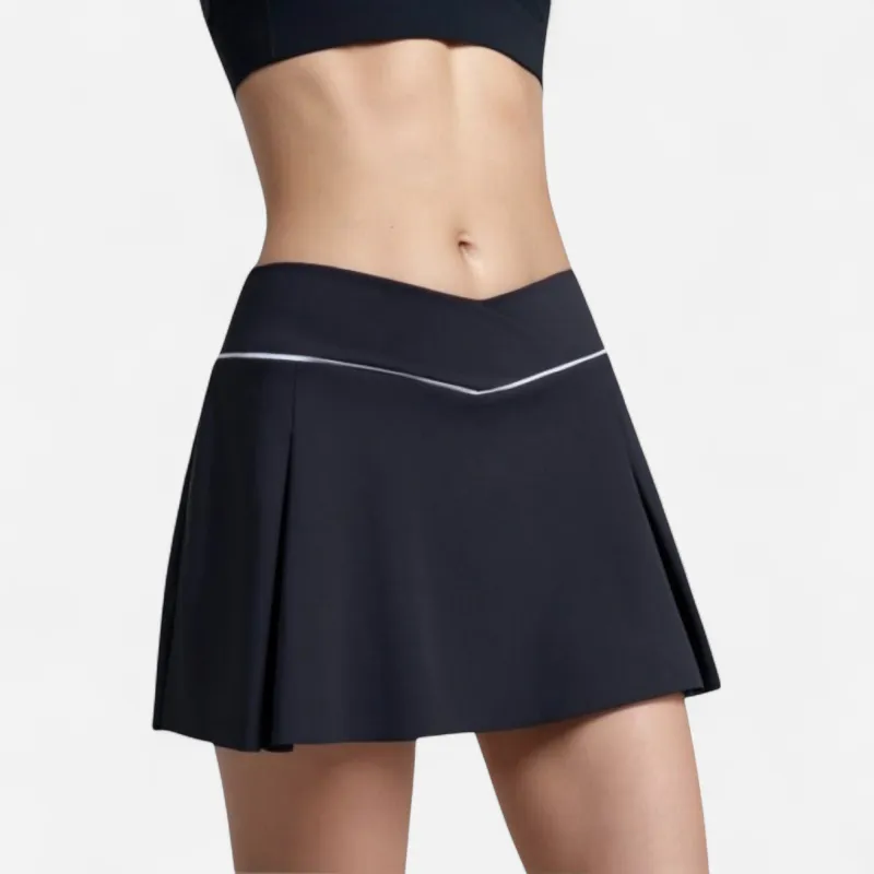 Anna-Kaci Women's V Crossover Waist Tennis Skort with Built-In Shorts and White Trim Detail sold by Anna-Kaci