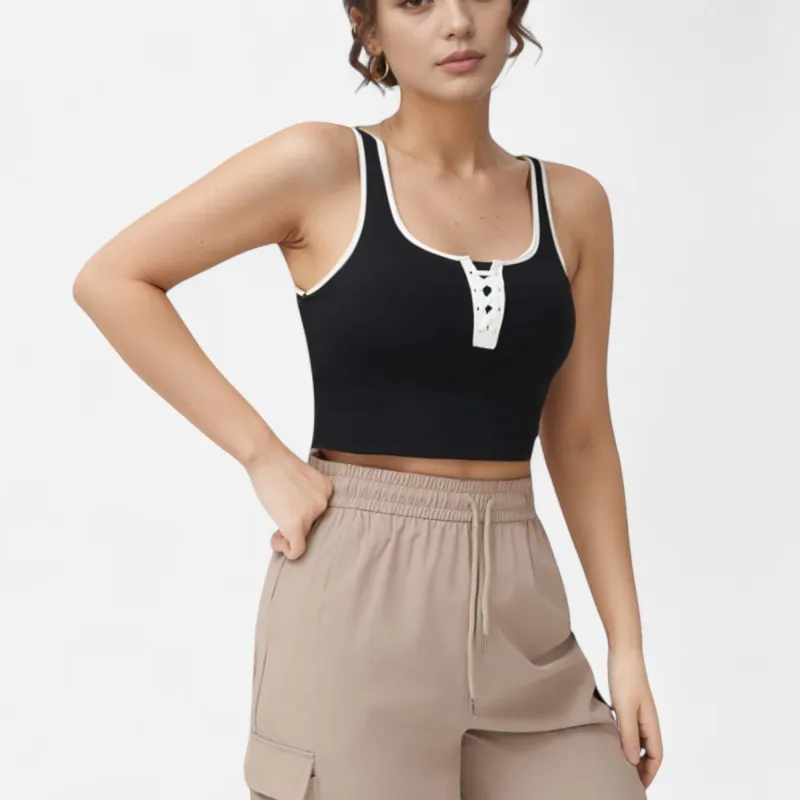 Anna-Kaci Women's Cropped Tank Top with Contrast Trim and Lace-Up Front Detail made by Anna-Kaci