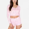 Anna-Kaci Women's Floral Long Sleeve Pajama Set with Lace Trim Cropped Button Top and High Waist Lounge Shorts sold by Anna-Kaci