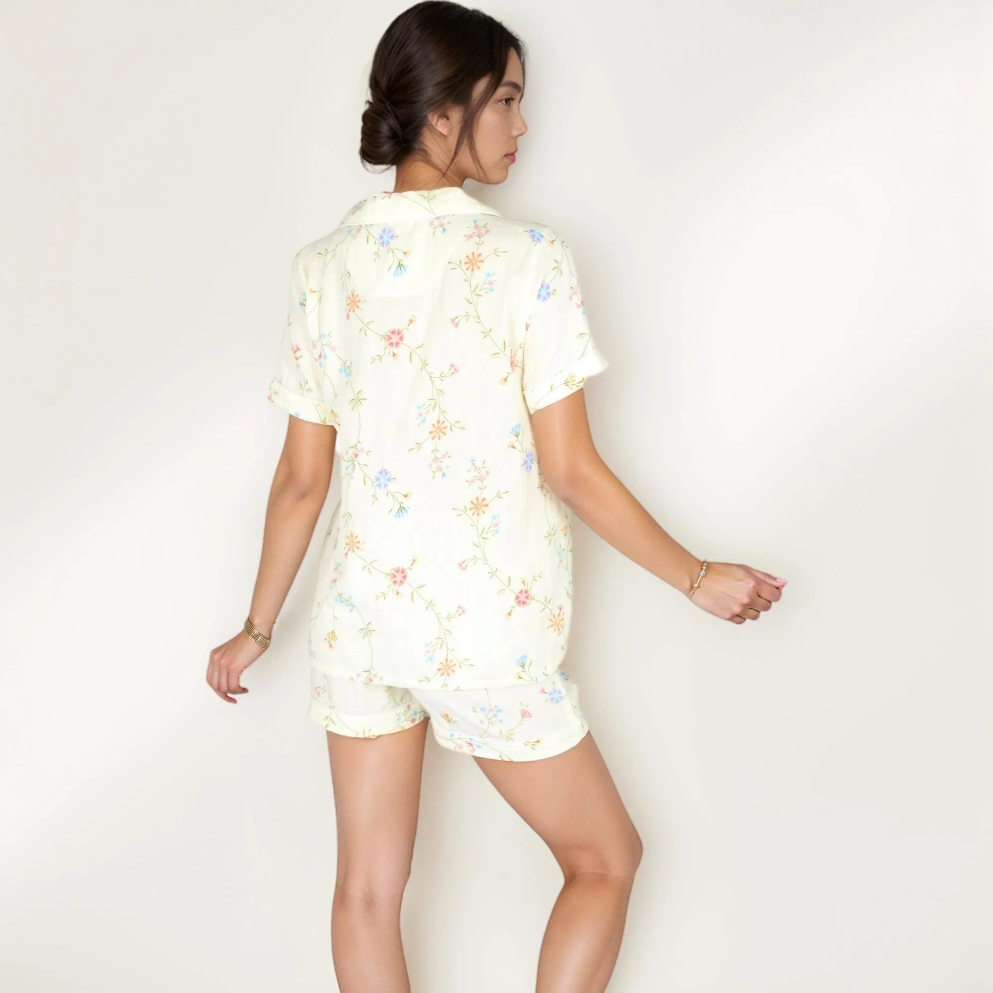 Anna-Kaci Women's Floral Short Sleeve Button-Up Pajama Shirt and Lounge Shorts Set with Rolled Cuffs sold by Anna-Kaci product image thumbnail 5