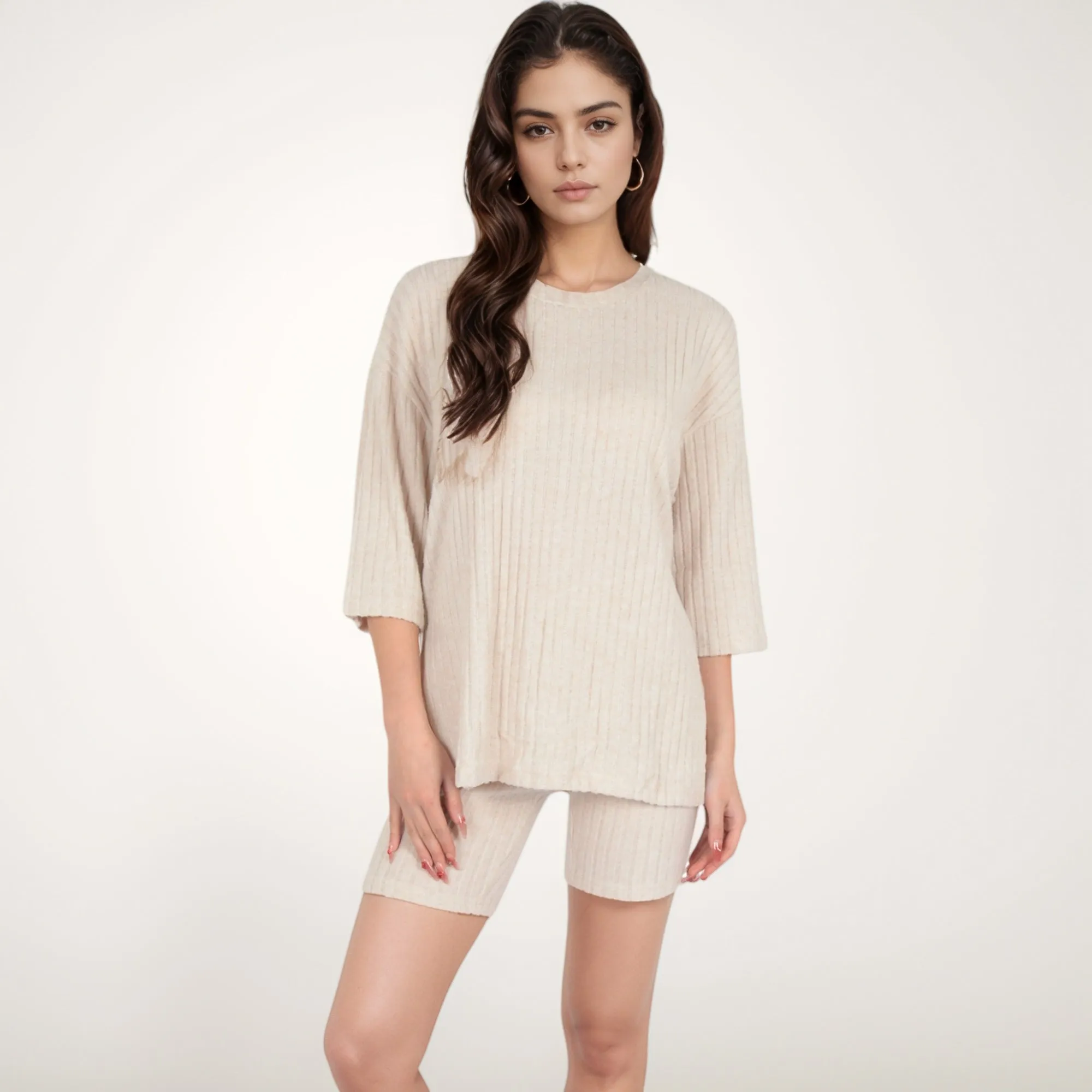 Anna-Kaci Women's Ribbed Knit Lounge Set with 3/4 Sleeve Top and Fitted Shorts sold by Anna-Kaci product image thumbnail 2