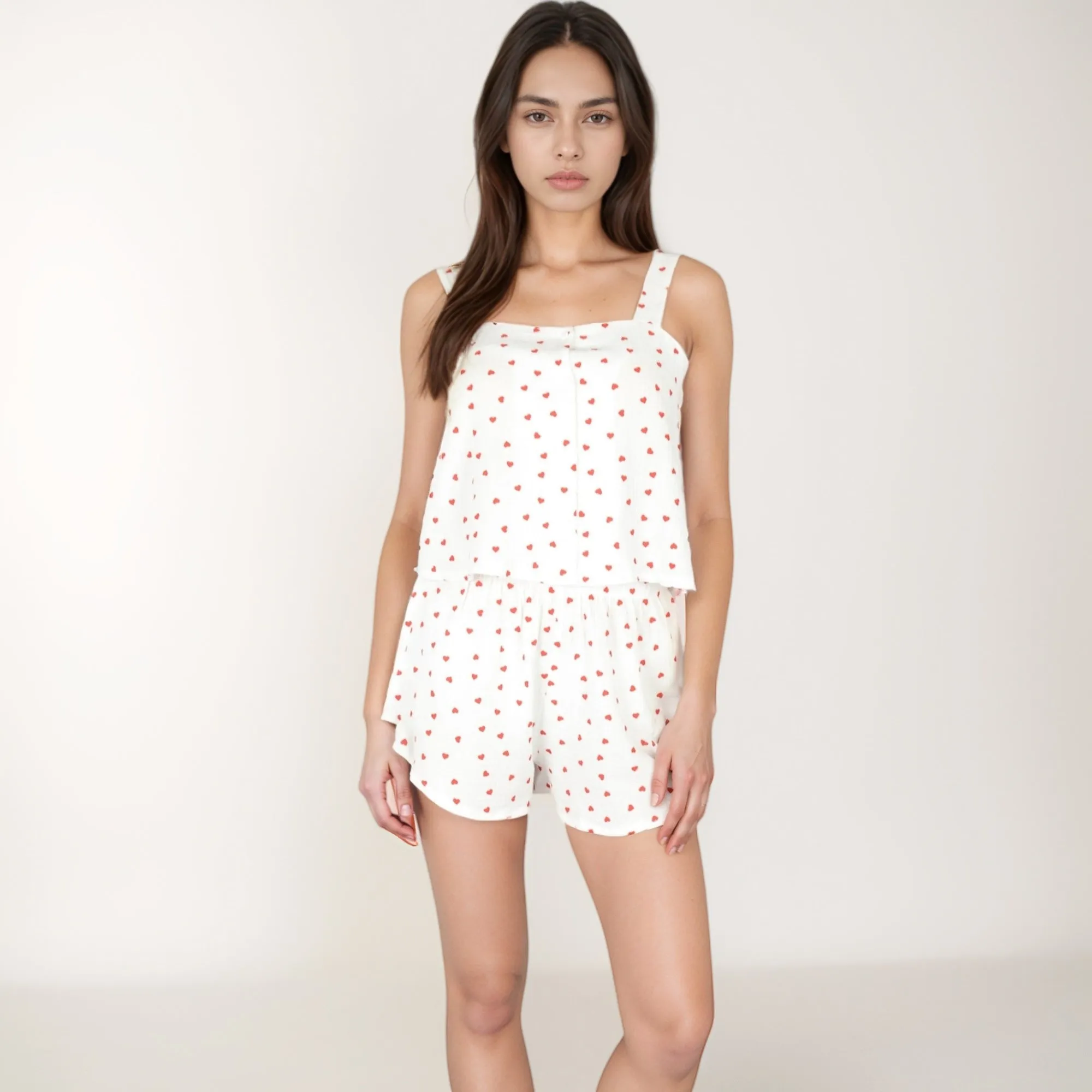 Anna-Kaci Lounge Women's Heart Print Pajama Set with Wide Strap Tank Top and Elastic Waist Shorts sold by Anna-Kaci product image thumbnail 2
