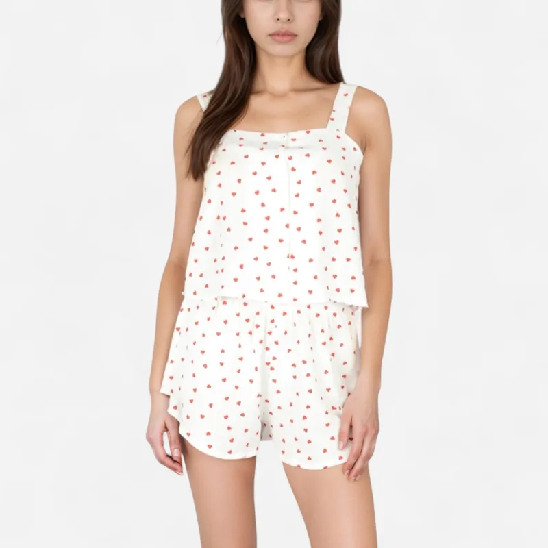 Anna-Kaci Lounge Women's Heart Print Pajama Set with Wide Strap Tank Top and Elastic Waist Shorts sold by Anna-Kaci