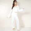 Anna-Kaci Lounge Women's Heart Print Long Sleeve Cropped Top and Wide Leg Pajama Pants Lounge Set sold by Anna-Kaci