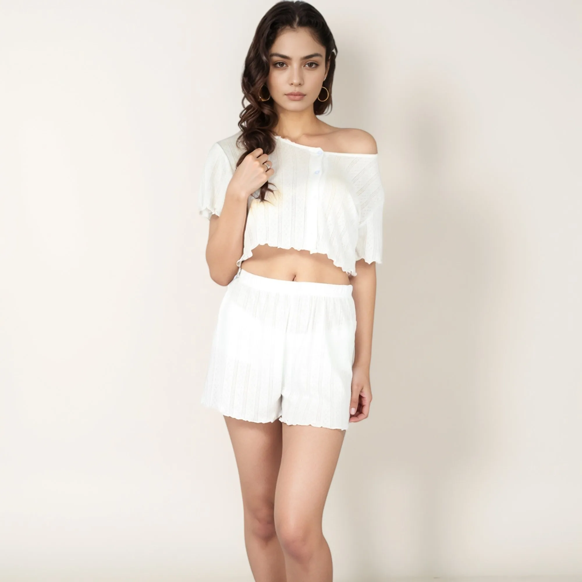 Anna-Kaci Lounge Women's Ribbed Knit Sleepwear Set with Short Sleeve Button Front Top and High Waist Shorts sold by Anna-Kaci product image thumbnail 4