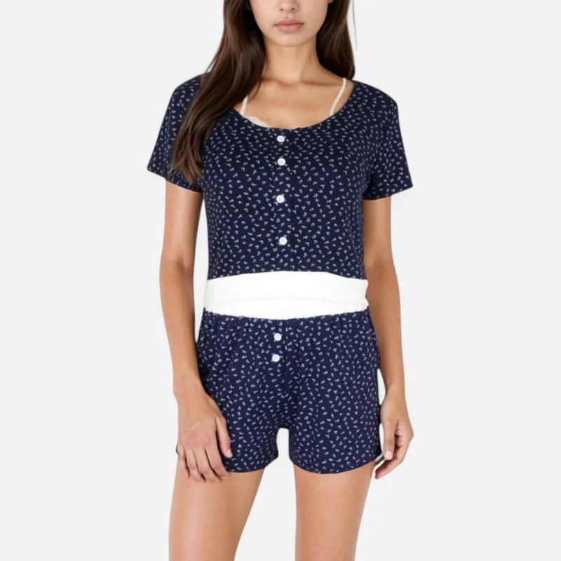 Anna-Kaci Lounge Women's Short Sleeve Sleepwear Set with Mini Bow Print and Decorative Button Details sold by Anna-Kaci