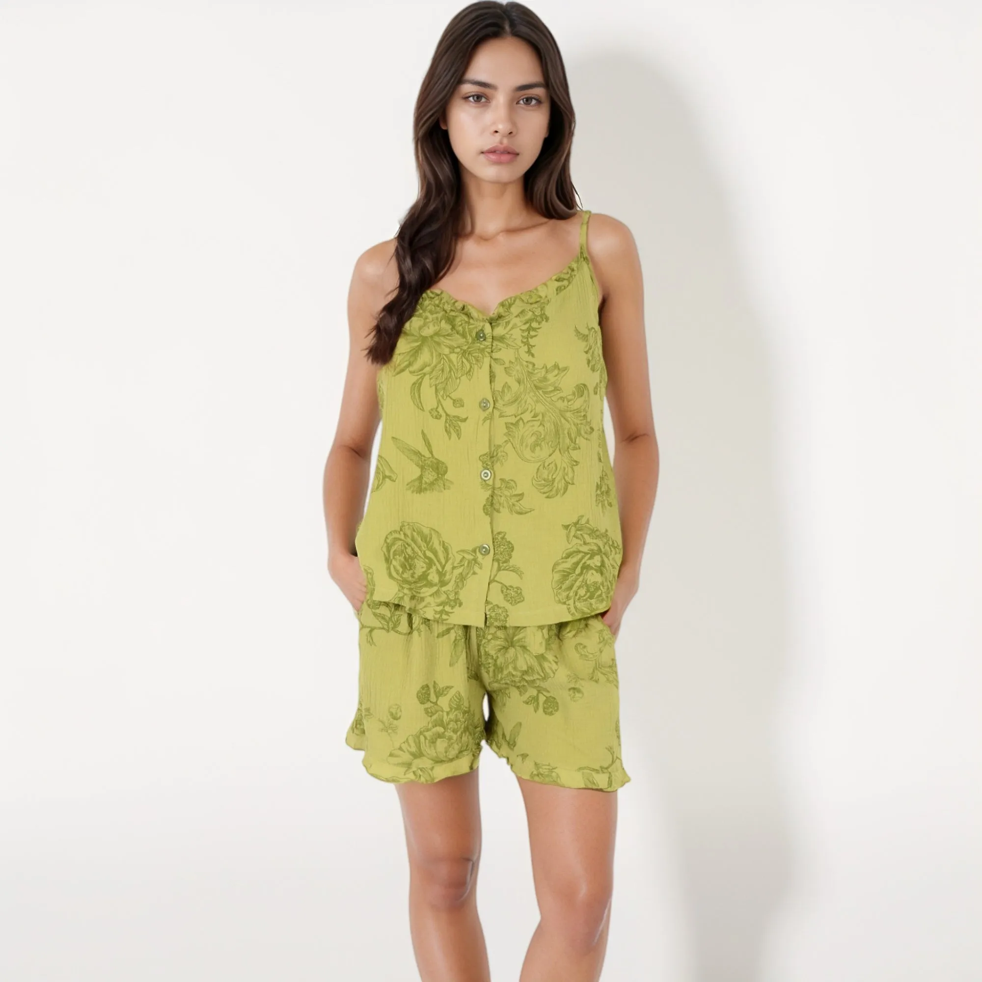 Anna-Kaci Lounge Women's Printed Sleepwear Set with Button-Front Tank Top and Ruffled Hem Shorts sold by Anna-Kaci product image thumbnail 2