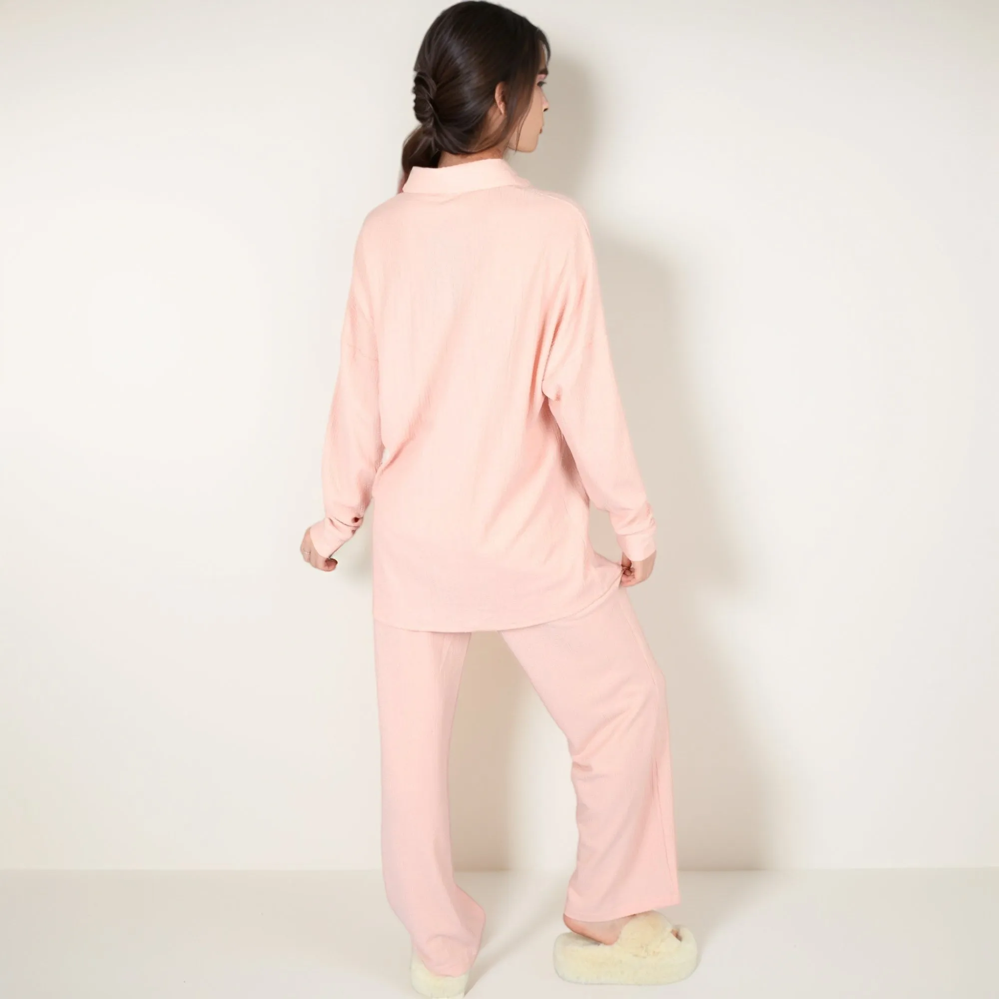 Anna-Kaci Lounge Women's Waffle Knit Pajama Set with Long Sleeve Button Down Top and Relaxed Fit Pants sold by Anna-Kaci product image thumbnail 5